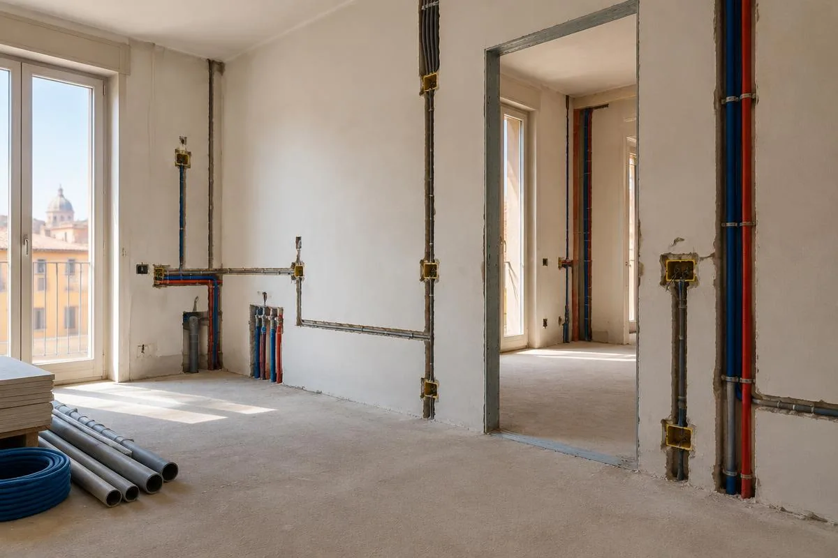 Impianti in corso di realizzazione in un cantiere ordinato