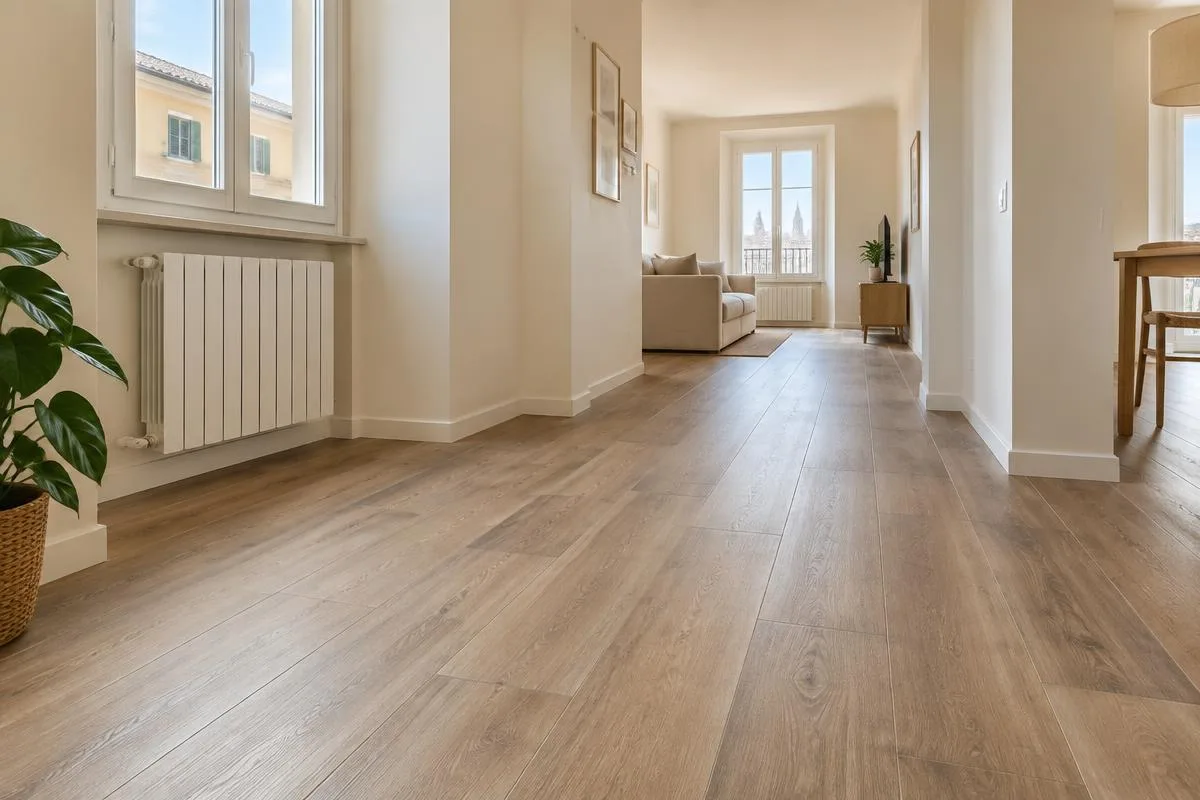 Pavimento in gres effetto legno appena posato